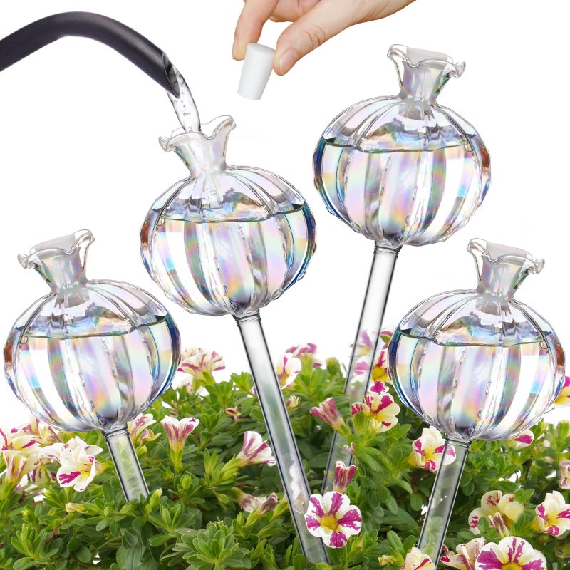 NiHome Plant Watering Globes 4-Pack  Iridescent Glass Cactus Self Watering Globe  Glass Waterer for Potted Plants - 4.7OZ/140 ML Capacity Automatic Mini Irrigation System  Adorable Gardening Gift - Image 1